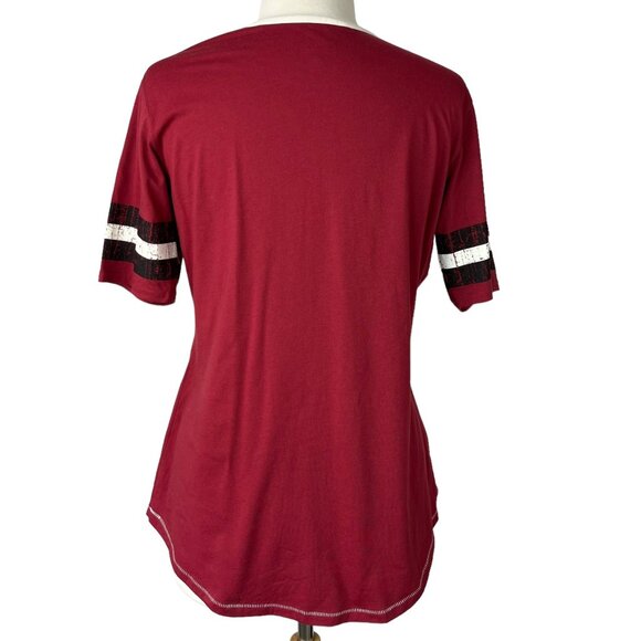 Under Armour Tshirt Brown University Womens Large Red Vneck Semi Fitted - Picture 2 of 9